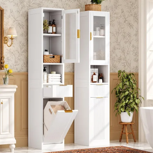 Vista 3 de Feonase Gabinete de almacenamiento de baño de 67 pulgadas de alto para Blanco perla