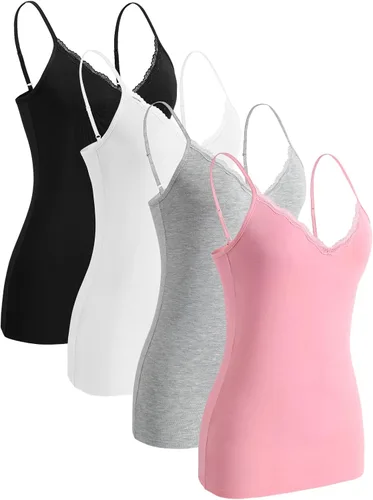 Vista 9 de Rosyline - Camiseta de tirantes con cuello en V para mujer, camisola de encaje ajustable, camiseta interior de tirantes de espagueti, tops
