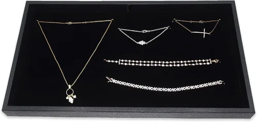 Vista 4 de CuteBox Bandeja de plástico negro con inserto de almohadilla dorada en U para venta al por menor, mercancía, joyería, exhibición, organización