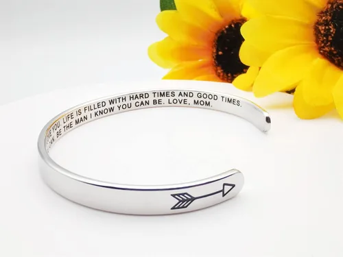 Vista 361 de Pulseras inspiradoras para mujer, joyería de acero inoxidable, con refranes, pulsera motivacional con mensaje oculto, pulseras grabadas para mejor