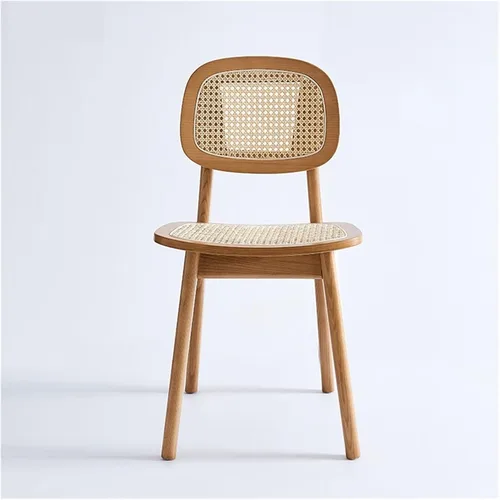 Vista 9 de sillas de comedor Silla de comedor de madera maciza para el hogar Simple Rattan Respaldo Taburete Hotel Maquillaje de madera Cocina moderna