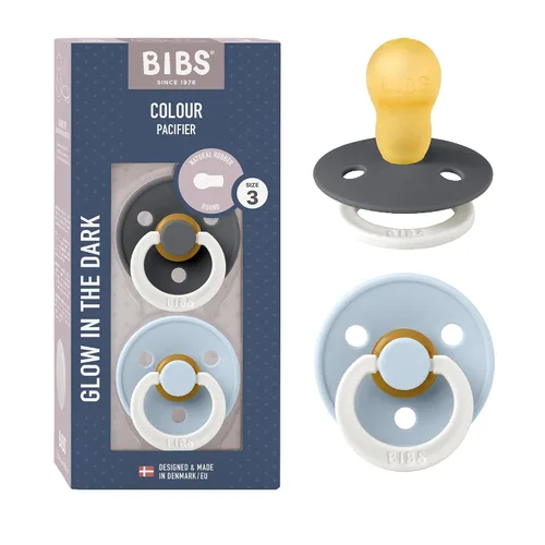 Vista 105 de BIBS - Paquete de 2 chupetes para bebés, goma natural libre de bisfenol A, hechos en Dinamarca, colección Colour, para bebés de 18+ meses, azul bebé