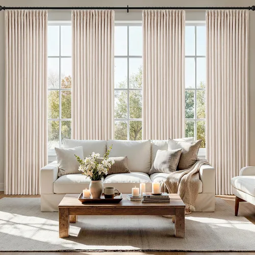 Vista 20 de MIULEE Juego de 4 paneles de cortinas plisadas de lino de 40 x 84 pulgadas Beige Blanco
