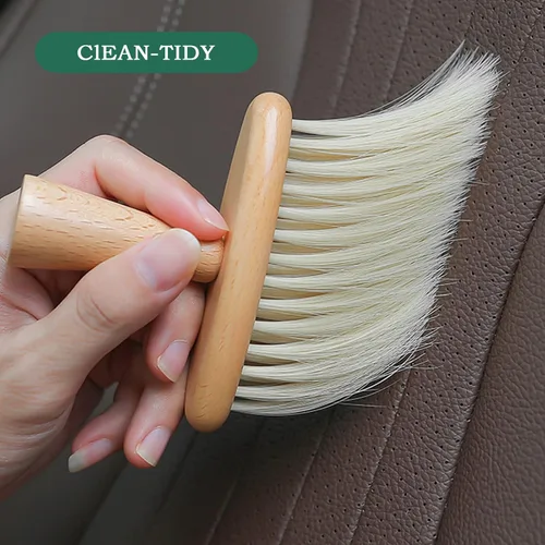 Vista 6 de Cepillo de limpieza ultra suave para el interior del automóvil, para quitar el polvo y limpiar profundamente, mango de madera, paquete de 2 A+B_2
