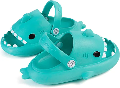 Vista 4 de Sandalias de tiburón para niños y niñas, pantuflas de ducha con forma de nube, bonitas sandalias de punta abierta con dibujos animados, suela