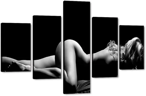 Vista 7 de Lienzo extra grande sexy chica desnuda durmiendo en la cama, arte de pared con marco de madera sexy para mujeres desnudas, obras de arte, arte