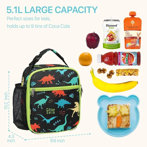 Vista 4 de Bagseri Bolsa de almuerzo para niños y mochila transparente para niños, bolsa de almuerzo aislada para niños y mochila para niños de 15 pulgadas