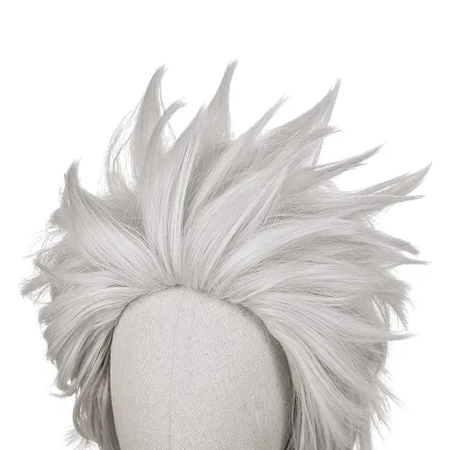 Vista 5 de Peluca corta de cosplay blanca plateada para hombre, pelucas de pelo liso de anime para Halloween