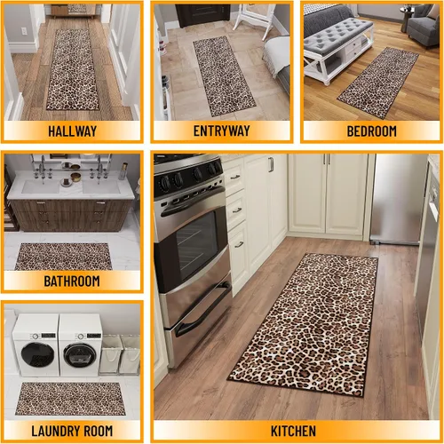 Vista 3 de Ottomanson Alfombra de pasillo lavable con estampado de guepardo 2x6