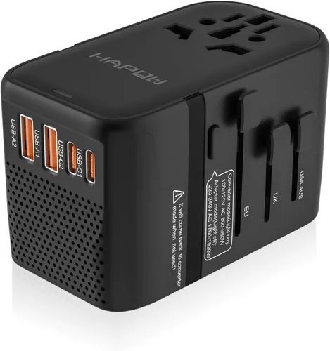 Vista 11 de HAPOW Adaptador de viaje universal - 1 cargador de viaje USB-C y 1 USB-A de carga rápida, adaptador de enchufe mundial para UE, Reino Unido, EE.