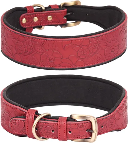 Vista 8 de Collar básico de piel sintética para perros grandes, medianos y pequeños, estampado en relieve (M, negro)