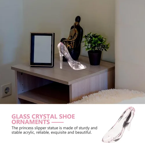 Vista 3 de Adorno de zapatos de tacón alto de cristal, pantuflas de cristal rosa para niñas, decoración de princesa para fiesta de cumpleaños, regalo de boda