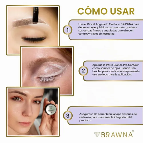 Vista 3 de BRAWNA Kit de mapeo de cejas con pasta blanca y 2 pinceles en ángulo Blanco