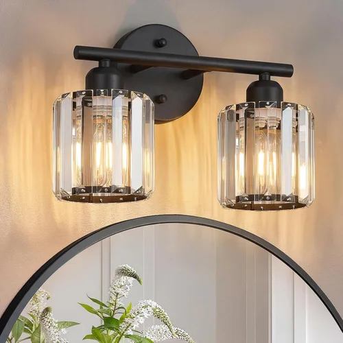 Vista 13 de Moderna lámpara de tocador de cristal de 2 luces, lámpara vertical de baño de níquel cepillado sobre espejo para tocador y lavabo, compatible