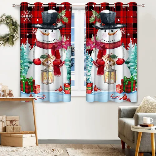 Vista 10 de Cortinas de Navidad de Hexagram para sala de estar, cortinas de árbol de Navidad de 63 pulgadas de largo para sala de estar juego de 2 paneles Negro