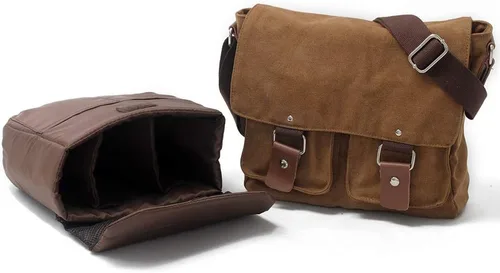 Vista 5 de Men's Lightweight Vintage Waterproof Canvas DSLR SLR Shockproof Camera Shoulder Messenger Bag Sling bag