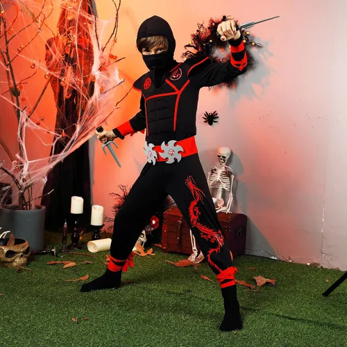 Vista 7 de Disfraz de ninja para Halloween, disfraz muscular para niños con accesorios de espuma para niños