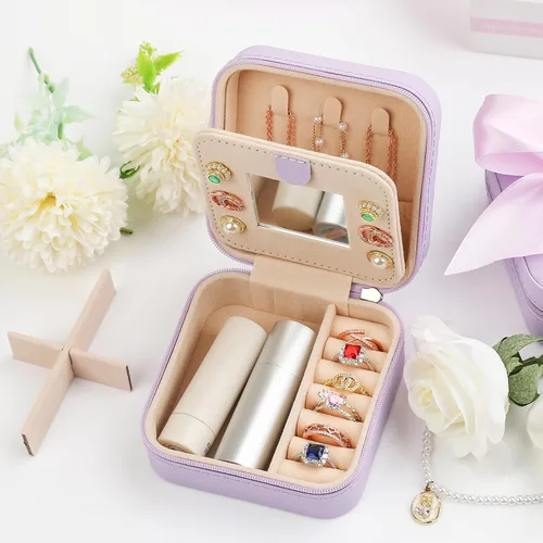 Vista 4 de CHMI Joyero de viaje, joyero de viaje morado, organizador de joyas de viaje, regalos de viaje para mujeres y niñas, caja organizadora de joyas