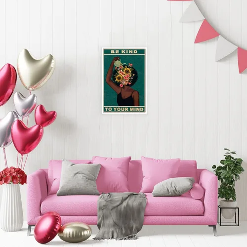 Vista 3 de Dcvjiy Póster retro con texto en inglés «Be Kind To Your Mind» de moda con texto en inglés «Be Kind To Your Mind» («Be Kind To Your Mind») con texto