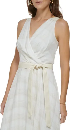Vista 4 de DKNY Womens Sleeveless Faux Wrap Dress