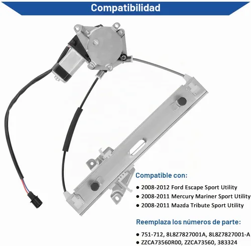 Vista 2 de Obaee 751-712 Regulador de ventanilla eléctrica trasera izquierda del lado del conductor con motor compatible con Ford Escape 2008-2012, Mercury