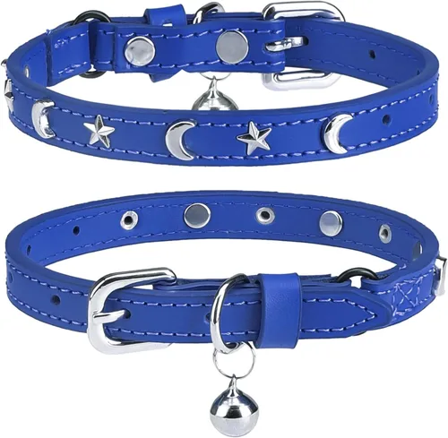 Vista 10 de Collares de cuero DILLYBUD para gatos macho y hembra con campana y cinturón elástico de seguridad, collar ajustable con hebilla de seguridad