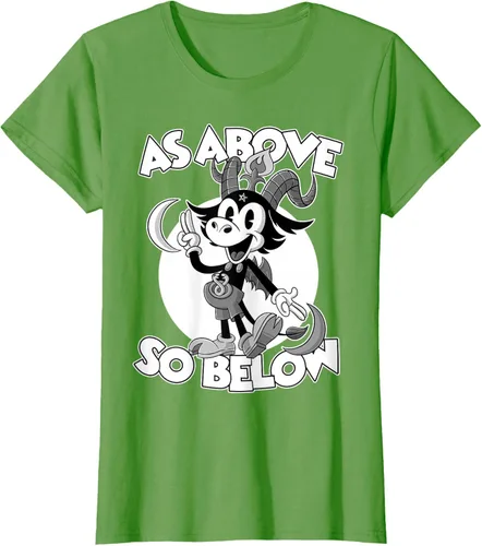 Vista 3 de Camiseta de dibujos animados retro de Baphomet Pagan As Above So Below, Negro, S