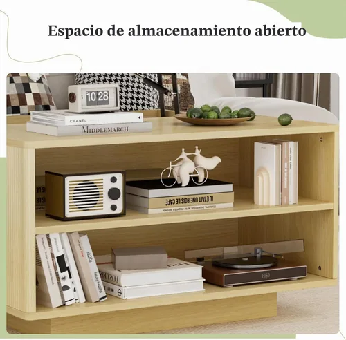Vista 7 de Mesa de centro elevable con almacenamiento, mesa cuadrada central de madera natural estriada con almacenamiento abierto, mesa central para sala