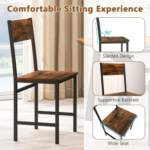 Vista 5 de Giantex Juego de 2 sillas de comedor, sillas de cocina industriales con patas de metal, respaldo inclinado, veta de madera rústica, sillas laterales