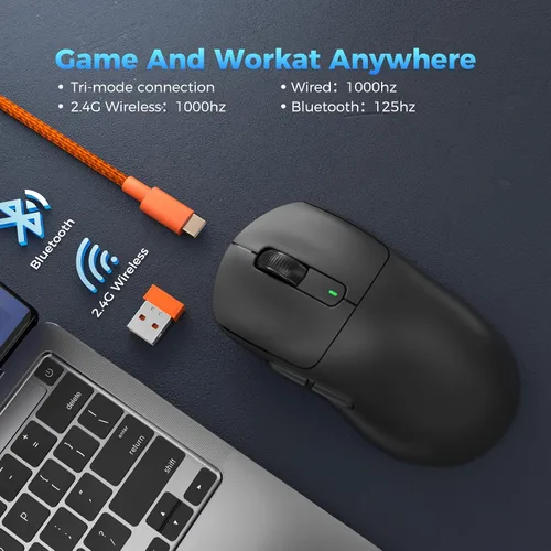 Vista 2 de Ratón inalámbrico para juegos ultraligero de 1.94 oz, sensor sin retraso 3395, 26K DPI, batería de 80 horas de duración, 6 botones programables