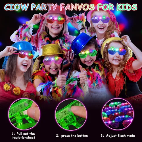 Vista 2 de 84 lentes LED, 5 colores iluminados con 3 modos de luz, suministros de fiesta que brillan en la oscuridad, gafas brillantes para fiestas rave
