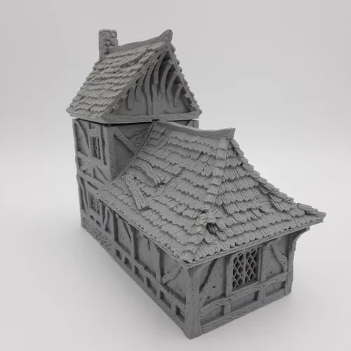 Vista 5 de Small House - HERO Creations - 1:28 - RPG - Dungeons and Dragons - DND - Pathfinder - El Señor de los Anillos - Figura miniatura (gris/sin pintar)