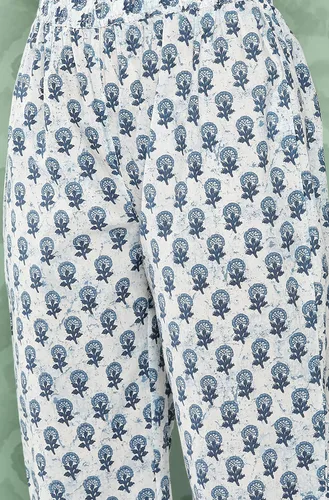 Vista 7 de Janasya Conjunto de pantalón Kurta de manga corta con cuello de camisa casual de verano con estampado floral de algodón blanco para mujer