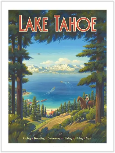 Vista 11 de Kerne Erickson - Póster de viaje vintage de Kerne Erickson Lake Tahoe California, equitación, barco, natación, pesca, senderismo, golf, impresión