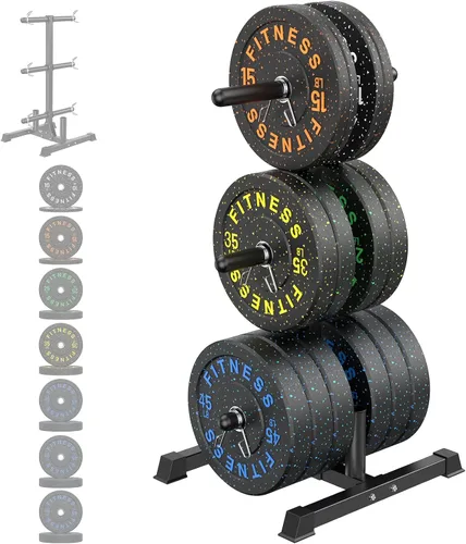 Vista 27 de Olympic Barbell Set, 2-Inch Bumper Plates with Weight Plate Rack Colored Crumb Rubber Weight Plates for Weight Lifting & Strength Training, 90–530