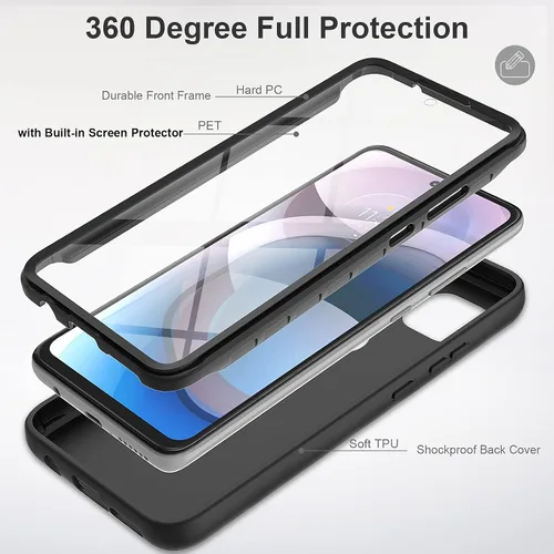 Vista 3 de V/A - Funda para Motorola One 5G Ace con protector de pantalla integrado, protección de cuerpo completo a prueba de golpes, parachoques delantero