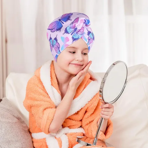 Vista 2 de FIOBEE Toalla Envolvente de Microfibra para el Cabello para Niños, Toalla de Secado Rápido, Turbantes Absorbentes para Cabello Húmedo con Botón