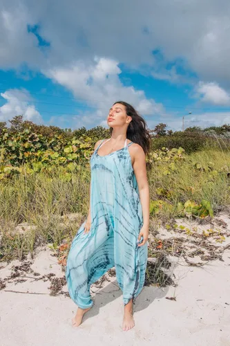 Vista 5 de INGEAR Harem Jumpsuit Romper Bohemian Boho Loose Relax Fit Tie Dye Handkerchief Jumpsuits