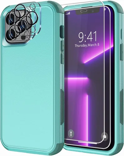 Vista 11 de Diverbox Funda diseñada para iPhone 13 Pro con protector de pantalla para lente de cámara, resistente a los golpes, resistente a los golpes