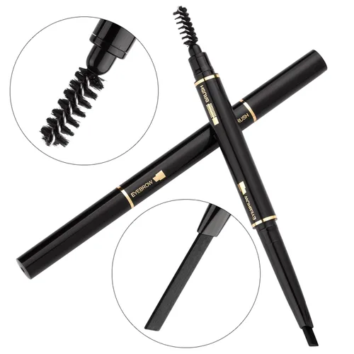 Vista 6 de Lápiz de cejas 2 paquetes, lápiz de cejas impermeable a prueba de manchas con cepillo para cejas, kit automático de maquillaje para cejas, negro