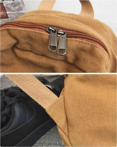Vista 8 de Mochila de lona para mujer, mochila estética retro, mochila básica para estudiantes de secundaria/universidad, bolsa de viaje para laptop, Negro
