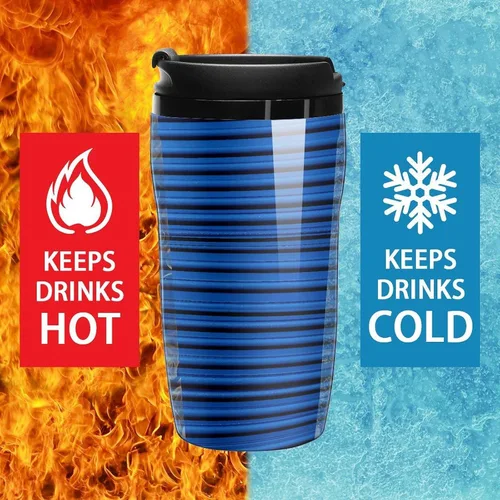 Vista 5 de Blue Corrugated Wall Art Coffee Cup Hot Coffee Travel Mug Reusable Iced Coffee Cups Double Heat Insulation Coffee Mug with Leak-Proof Lid Stylish
