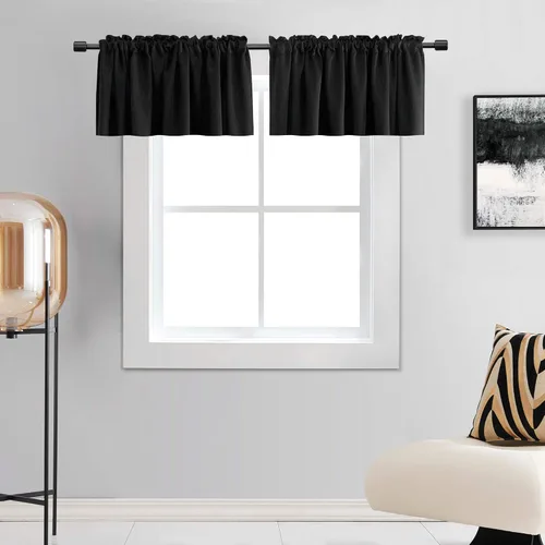 Vista 14 de DONREN Cenefas opacas de ventana de 12 pulgadas de largo para loft, cenefas de cocina aguamarina con bolsillo para barra