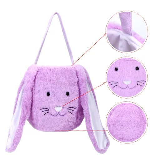 Vista 7 de Cesta de conejo de Pascua de felpa, cubos de Pascua con monograma con orejas largas de felpa, bolsas de regalo de Pascua para caza de huevos, bolsas