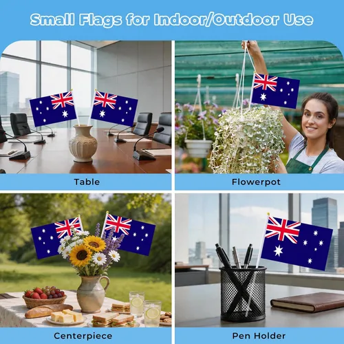 Vista 5 de Bandera de Australia Bandera Australiana, Pequeña Mini Bandera de Australia de Mano con Palo, Ideal para Fiestas, Desfiles, Eventos Deportivos