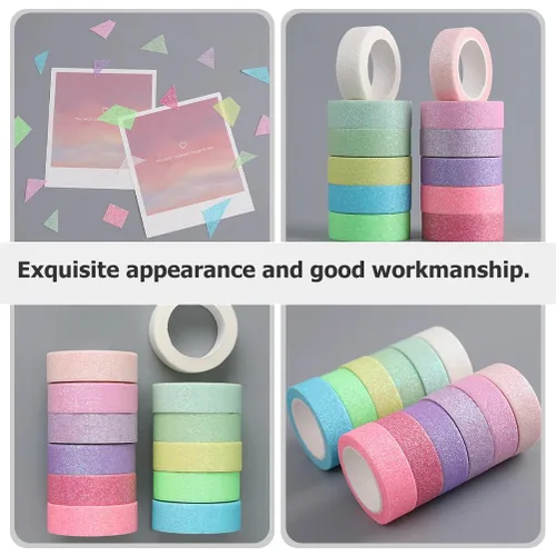 Vista 4 de LOGOFUN Juego de 12 rollos de cinta washi con purpurina, cinta adhesiva colorida para manualidades, manualidades, álbum de recortes (0.591 in)