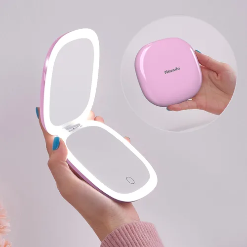 Vista 10 de Mocado Espejo de maquillaje compacto LED con aumento para viajes - 4 pulgadas 1X/10X de aumento, pequeño de bolsillo, doble cara, regulable, USB