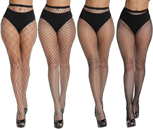 Vista 8 de DRESHOW Medias de red para mujer medias altas hasta el muslo