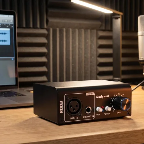 Vista 6 de Preamplificador de micrófono con ganancia ajustable de 19~75db, salida de línea balanceada y 48V para micrófono dinámico, de condensador, de cinta