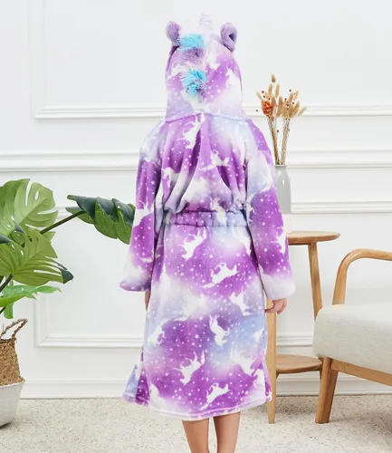 Vista 4 de CHETOSHO Bata suave con capucha de unicornio con diadema y vendas para niñas